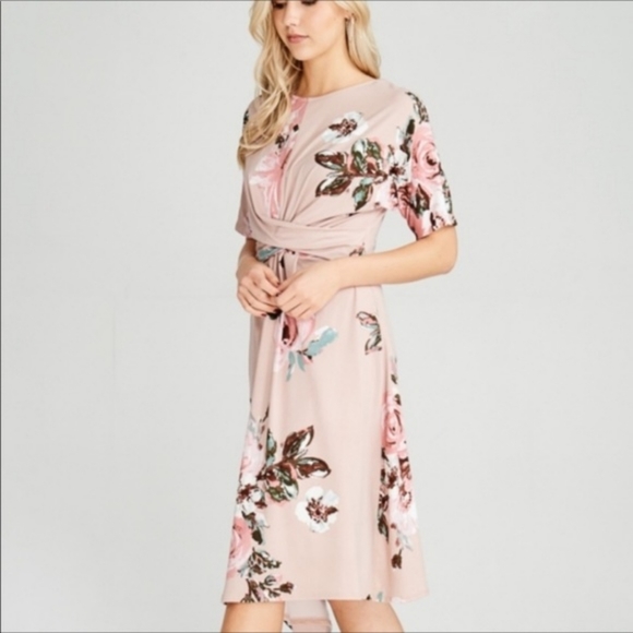 Kayla's Armoire Floral Faux-Wrap Assymetric Dress - Picture 4 of 16